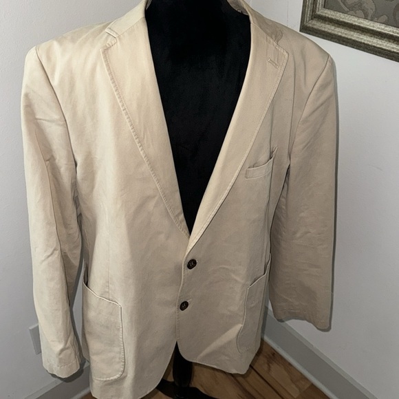 1… like no other khaki light tan 100% cotton single two button front blazer 48R - Picture 2 of 11